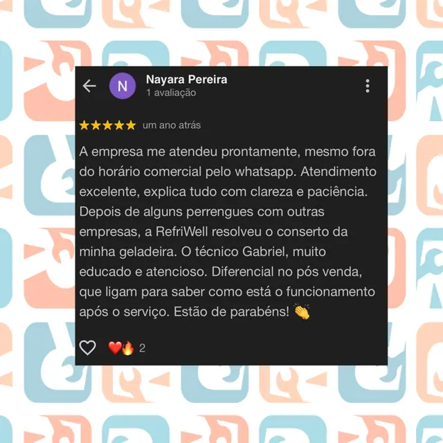 Avaliação de cliente sobre conserto de geladeira em João Pessoa