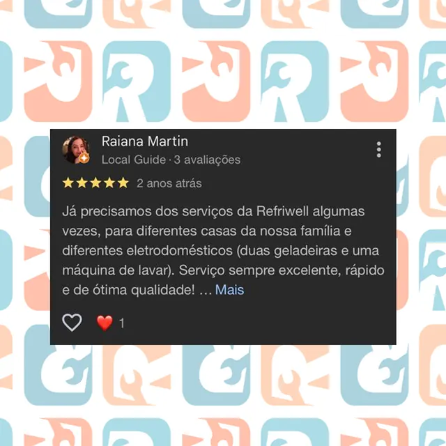 Avaliação de cliente sobre atendimento da Refriwell em diferentes eletrodomésticos